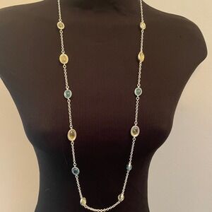 Gloria‎ Vanderbilt 80's/90s Multi Stone Station Long Necklace Amber Teal Yellow